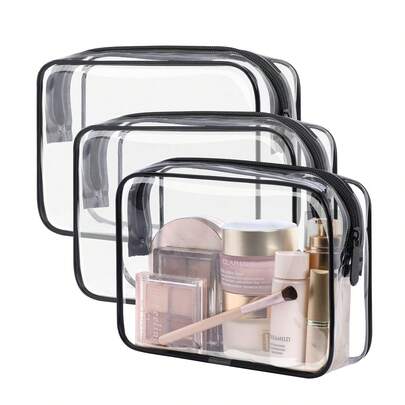 4 件套时尚简约男女通用化妆包，防水透明化妆袋，容量 1 夸脱（约 95 毫升），适合旅行携带，男女皆宜，可携带登机，可作为 1/2/3 件装赠送。化妆包、化妆品收纳包、化妆品整理袋、化妆包、化妆配件、小型化妆包、大型化妆包、圣诞礼物、收纳袋、旅行包、手拿包/小手提包、化妆品整理袋、化妆刷收纳袋、迷你收纳袋、大容量收纳袋、女士礼物、圣诞礼物、女士礼物创意、化妆包、旅行必备品。