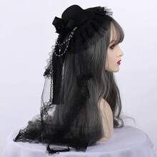 BPURB Novelties Mini Top Steampunk Accessories Hat For Women Lolita Headwear With Tulle{"Color_name":"Black"} - Black - 查看 3