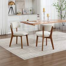 Set Of 2 Mid-Century Modern Style Dining Chairs, Solid Wood Legs, Fabric Upholstered For Kitchen, Dining Room Or Office - Beige + Wood - View 8