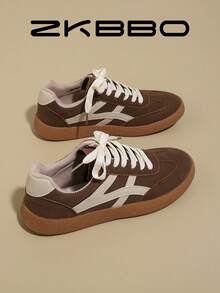 ZKBBO 女士休闲运动鞋，平底，轻便，舒适，适合健身、散步、滑板 - 摩卡棕 - 查看 3