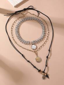 3pcs/Set Fashionable Retro Luxury Exaggerated Geometric Pendant Chunky Chain Necklace Set, Punk Style Necklace Accessories For Couples, Versatile Daily Wear