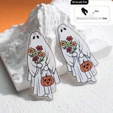 2D Flat, 1pc Halloween Ghost Cat Pumpkin Pattern DIY Jewelry Accessory/Crafting Elegant Earrings Pendant Predrilled Material/Gift For Handicraft Lovers/Inexpensive Item/Small Ornament, Acrylic Double-Sided Printing Craft