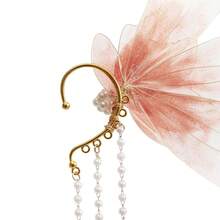 Stunning Mermaid Elf Ear Cuffs With Pearl Tassel, Non Piercing Elven Wrap Clip On Earring For Anime Cosplay Costumes, Halloween Mermaid Accessories Women Men{"Color_name":"Pink","Size_name":"OneSize"} - 粉紅色的 - 查看 5