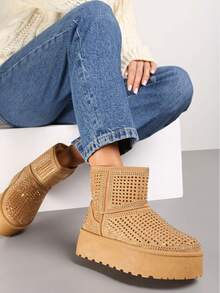 Dam Rhinestone Decor Winter Platform Snow Boots - Kamel - Visa 1