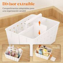 - Cesta de ducha porttil con asa, 2 piezas de plstico para recmara con agujeros, cesta organizadora limpia para bao, universidad, recmara esenciales, color blanco - 1 - Ver 3