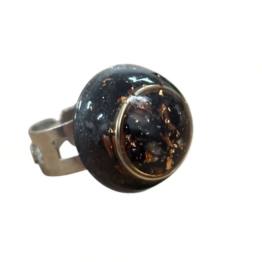 Anel Orgonite Turmalina Negra Natural Regulável Proteção - Estrela - Visão 1