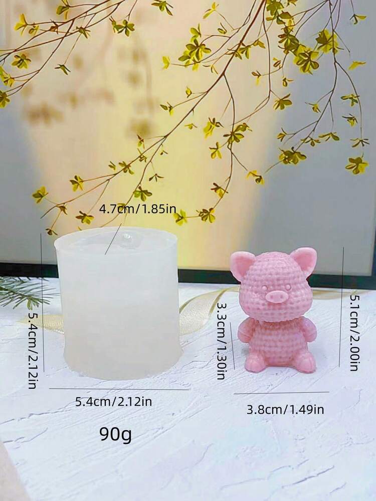 1pc Knitted Pig Shaped Silicone Candle Mold, DIY Pig Shaped Plaster Home Decor Silicone Mold - White - View 2