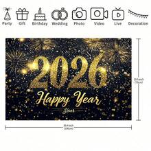 1 件 2026 新年快乐横幅背景 - 闪亮的金色数字和五彩纸屑设计 - 大型黑白派对装饰，适用于家庭、办公室、婚礼、生日活动，多种尺寸，多用途派对背景，适合男女通用装饰、室内外装饰、摄影工作室、花园装饰、派对装饰和电话亭。 - 彩色 - 查看 6