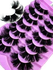 HBZGTLAD 7 pares de pestañas postizas dramáticas y esponjosas con efecto de ojo de gato, pestañas gruesas y esponjosas que parecen pestañas DD rizadas y frizadas, apariencia natural de pestañas sintéticas de visón 3D esponjosas y rusas, reutilizables para uso diario y práctica de pestañas