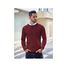 Men's Crew Neck Sweater Slim Fit Lightweight Sweatshirts Knitted Pullover For Casual Or Dressy Wear - 深紅色/黑色(雙色) - 查看 2
