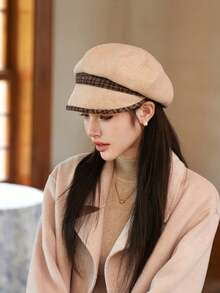 1 件女士纯色百搭报童帽，华夫格八角帽，保暖防风棒球帽，优雅时尚，适合日常穿着，秋冬 - 蝴蝶型 - 查看 10