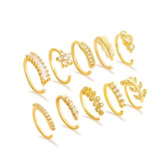 8 piezas de Anillos de nariz con diamantes incrustados de flores y hojas, estilo europeo y americano, personalizado, de alta gama, simple y fresco, sin perforación (estilo aleatorio)