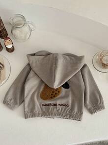 Chaqueta con capucha de pana informal con patrón bordado de frutas lindas para niños pequeños de 1 a 3 años, otoño/invierno