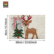 1pc/2pcs Christmas Deer With Tree Pattern Bathroom Anti-Slip Mat, Faux Cashmere Material, Plush Decoration Suitable For Bathrooms, Doorways, Kitchens & Festive Decorations, Machine Washable, Gift Idea