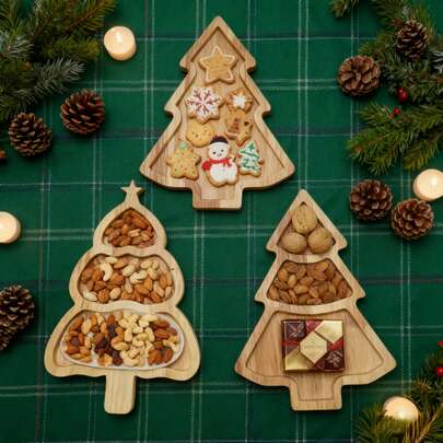 1PC Wooden Christmas Tree Tray: Multifunctional Platter Perfect For Presenting Steak, Donuts, Cakes, Nuts & Fruits At Holiday Parties