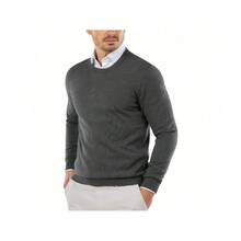 Men's Crew Neck Sweater Slim Fit Lightweight Sweatshirts Knitted Pullover For Casual Or Dressy Wear - 深灰色 - 查看 1