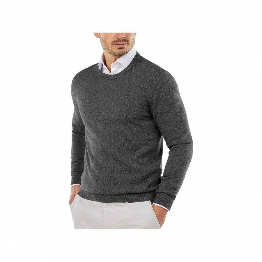 Men's Crew Neck Sweater Slim Fit Lightweight Sweatshirts Knitted Pullover For Casual Or Dressy Wear - 深灰色 - 查看 1