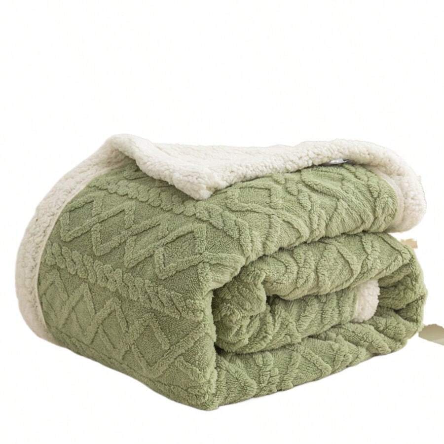 Boreal Diamond Plush Premium Double-Sided Ribbed Double Blanket With Sherpa - Verde Claro - 查看 1