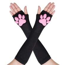 Nydotd Cat Paw Pad Mittens Gloves Kawaii Pink 3D Claw Fingerless Cute Cat Cosplay Gloves Sleeve For Girls Party{"Color_name":"Black","Size_name":"Long"} - Đen - Xem 1