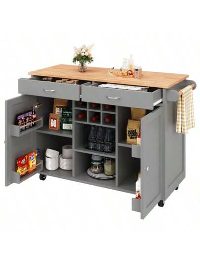 Moderne Kitchen Isl (102*45*92cm), Cabinet, Buffet Dining Cart Wood Grain, Multifunctional Tafel Storage Space, Grijs view 6