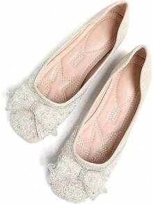 SAILING LU Square Toe Flats Shoes Rhinestoned Bowknots Ballet Flats For Women Studded Dress Shoes Comfort Light Weight LoafersChristmas - H-mơ - Xem 12