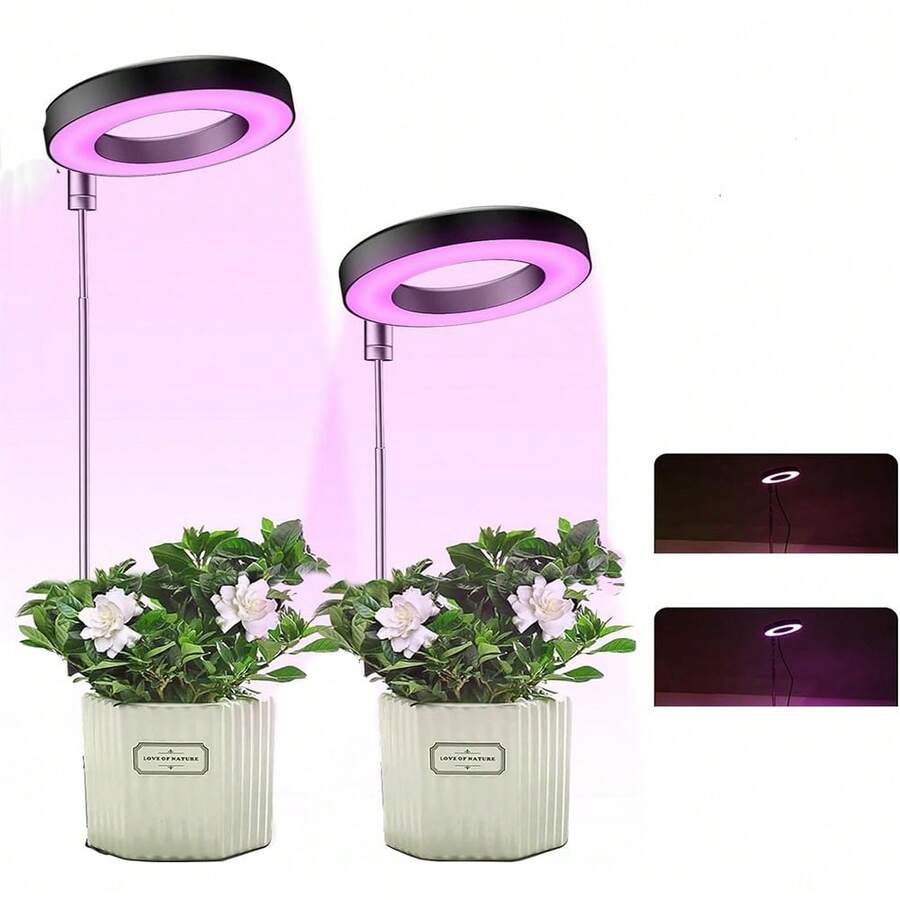 1 Set LED Grow Light, Red & Blue Spectrum Plant Light, Height Adjustable, Auto On/Off Timer 3/9/12H, 10 Brightness Levels, USB Powered, For Indoor Plants & Mini Bonsai - Red + Blue - View 1