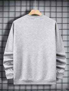 Men Letter Graphic Sweatshirt-Fall/Winter Casual Vintage Style Unisex Relaxed Fit Cotton Blend Long-Sleeve Crewneck Sweatshirt - Xám - Xem 2