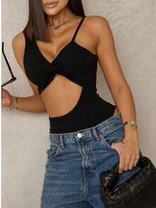 Women's Bodysuit With Cutout And Cup Elegant Gringa Fashion Twisted Summer With Cup Cleo - màu đen - Xem 1