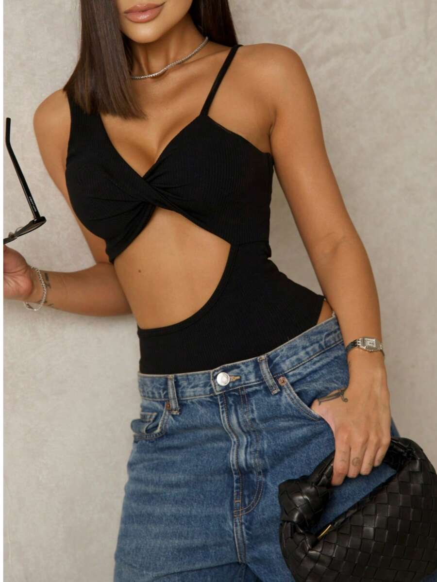 Women's Bodysuit With Cutout And Cup Elegant Gringa Fashion Twisted Summer With Cup Cleo - màu đen - Xem 1