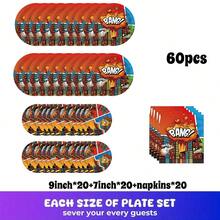 80/10 Sets, Suministros para fiestas con temática de dibujos animados, platos desechables, platos de papel. Incluye platos de 7 pulgadas, platos de 9 pulgadas, vasos de papel, pancartas, manteles desechables y juegos de pañuelos. Adecuado para 10-80 personas, suministros para picnics, fiestas de cumpleaños, campamentos, decoración y actividades de celebración. Regalos para fiestas, despedidas de soltera, decoraciones de restaurantes, utensilios de cocina, clubes, bomberos, Boom, Bang