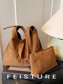 1pc Suede Underarm Bag Women's One Shoulder Messenger Bag (With Small Bag), Suitable For Girls, Ladies, College Students, Young Professionals, Great For Work, Business, Commuting, School - Brown - View 4