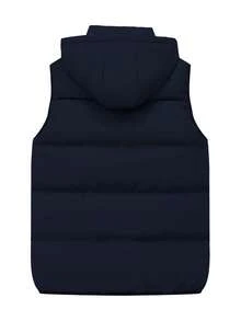 Men's Drawstring Hooded Vest Padded Coat - Navy Blue - View 2