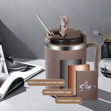 1pc 450/500ml 304 Stainless Steel Coffee Cup With Tea Infuser & Foldable Spoon, Double Wall Insulated, Suitable For Milk Tea, Coffee, Water, With Handle, Anti-Scald And Leakproof, For Home, School, Dorm, Office, Party, Picnic, Camping, Back To School And More - Multicolor - View 7