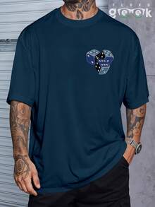 T-Shirt Oversized Shirt Streetwear Dice Games Graffiti Urban Typography REF 7330 FLUXOGEEK - Màu xanh hải quân - Xem 2