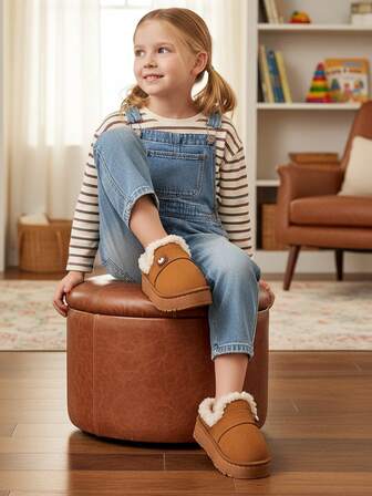 儿童拖鞋，时尚欧美风格，舒适室内毛绒女童拖鞋，适合秋冬季