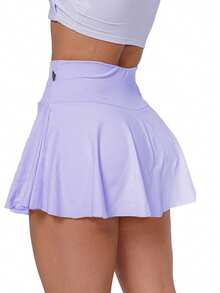 Women's Ruffled Skirt Shorts Suplex High Quality Butt Cover Gym Fitness - 紫丁香色 - 查看 2