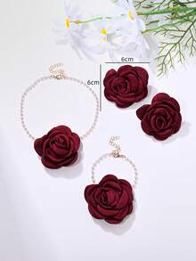 1 套耳环 + 1 条项链 + 1 条手链，法式复古优雅玫瑰花仿珍珠项链、手链、耳环首饰套装，适合女性日常、宴会、婚礼、伴娘、派对穿着，四季皆宜，节日礼物 - 首飾套裝 - 查看 9