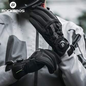 ROCKBROS 2 件冬季羊毛手套，适用于自行车、摩托车和滑雪：全指、防风、保暖、防震、防滑和触摸屏