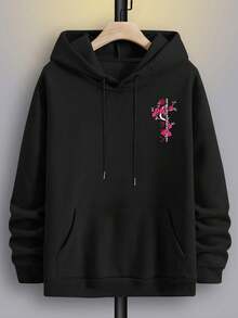 Men's Autumn/Winter Street Style Japanese Dragon & Cherry Blossom Print Hoodie Sweatshirt, Suitable As Gift For Husband, Boyfriend, Friend, Long Sleeve Top - Black - View 5