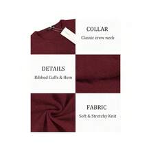 Men's Crew Neck Sweater Slim Fit Lightweight Sweatshirts Knitted Pullover For Casual Or Dressy Wear - 深紅色/黑色(雙色) - 查看 6