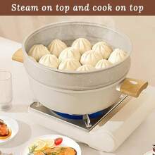 Ceramic NonStick Soup Pot Set With Glass Transparent Lid And Steamer 5Piece NonStick Cookware Set Including Silicone Soup Spoon And Silicone Colander DoubleEar Handle Design White