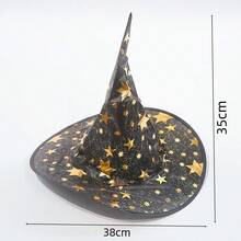 Set mantello e cappello da mago per Ognissanti | Mantello da strega con stampa a stelle | Costume da Ognissanti per bambini e adulti, outfit per cosplay e travestimento - nero - Visualizzare 2