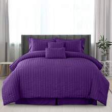 Lux Decor 10-Piece Down Alternative Seersucker Comforter Set, Soft Lightweight Breathable Bedding With Comforter, Sheets And Pillowcases, Comfortable All-Season Hotel Style Bed Set For Bedroom, Guest Room And Dorm - 紫色 - 查看 11