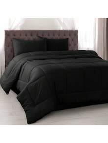 Lux Decor 5-Piece Comforter Set, Soft Microfiber Bedding With Plush Texture, All-Season Comforter, Pillow Shams And Bed Skirt Included, Elegant Hotel Collection Bedding For Bedroom, Guest Room And Home - 黑色 - 查看 12