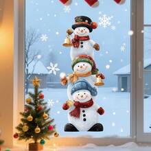 1个圣诞雪人窗贴，乙烯基静电贴纸，可移除玻璃贴纸，易于粘贴，家居装饰 - 彩色 - 查看 6