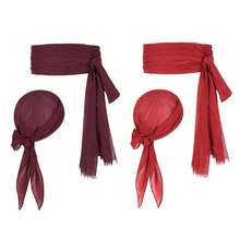 Zando Pirate Accessories Women Men Teens - Pirate Bandana Head Scarf Hat Belt Sash For Halloween Renaissance Themed Cosplay{"Size_name":"OneSize","Color_name":"02WineRed&Red"} - 02酒紅色&紅色 - 查看 1