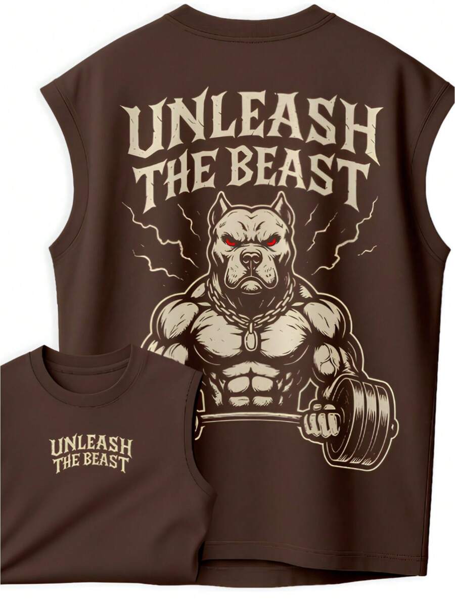 Unleash The Beast Oversized Fitness Tank Top Animal Print Intensive Training Guaranteed Durability COD 643 - 鏽棕色 - 查看 1