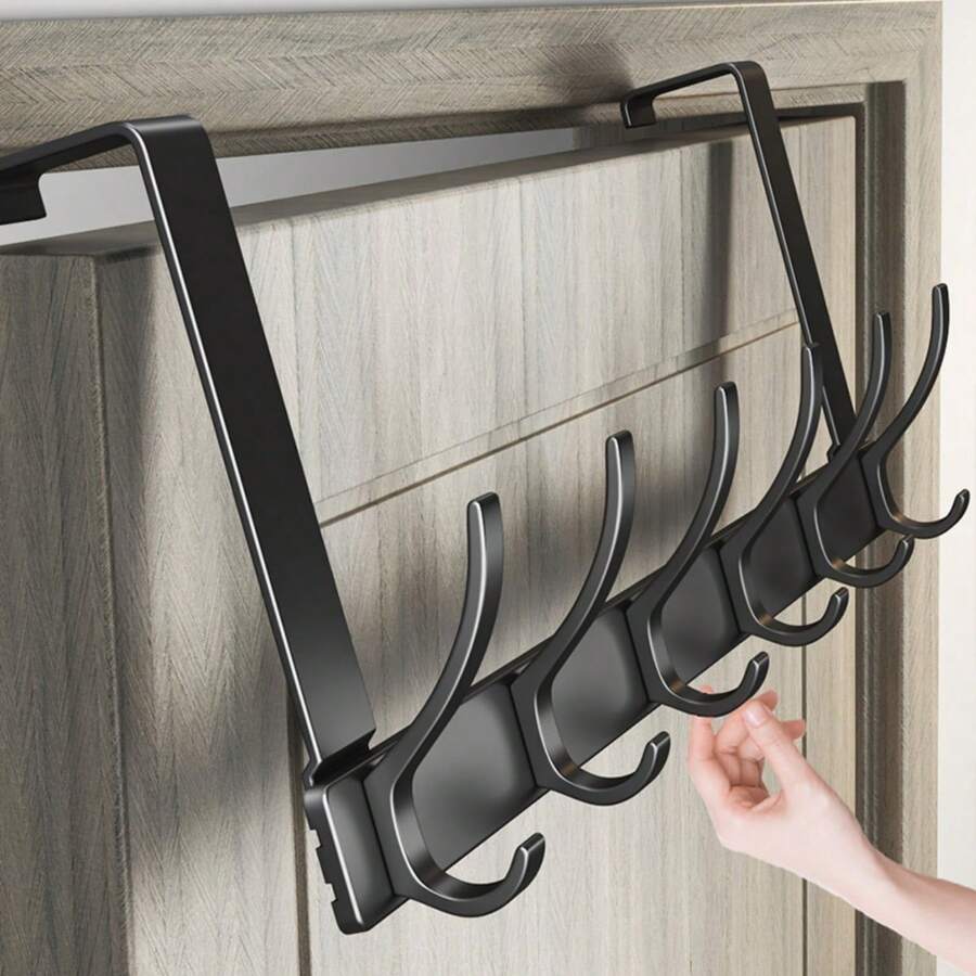 1pcs 18cm High Over Door Hanger With Hooks, Easy To Install, No Drilling Required, Hanging Metal Over Door Hanger For Hats, Keys, Home Space Saving Storage, Suitable For Entryway, Bathroom, Bedroom, Home, Dormitory, His Comments, Hanging His Bag, Hanger, Interest, Relationship, Wall Shelf, Wall Hanger, Adhesive, Door Hook, Wall Sticker, Comments - Multicolor - View 1