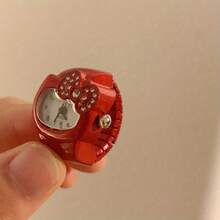 خاتم ساعة ميكانيكية من هالو كيتي من سانريو، بطراز عتيق، تعمل ببطارية، سوار بلاستيك، زخرفة وردة قطة كي تي مرصعة بالراين ستون، هدية زينة للفتيات