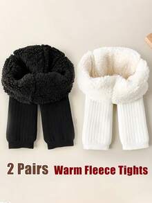 2 Pairs Kids Tights Girls Winter Thermal Lined Leggings Toddler Kids Warm Thick Thermal Pants Fleece Pants Keep Warm - Multicolor - View 19